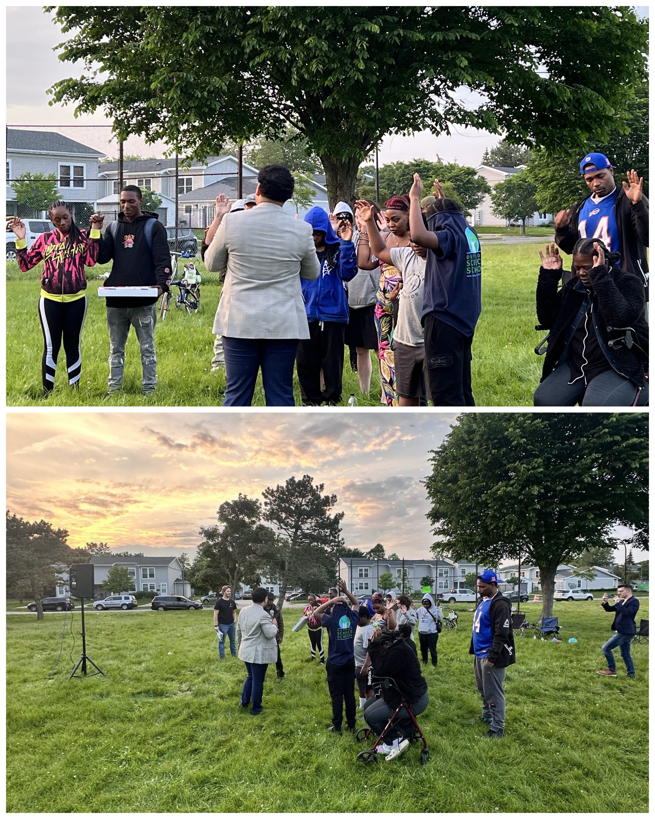 Sunset worship and hands raised